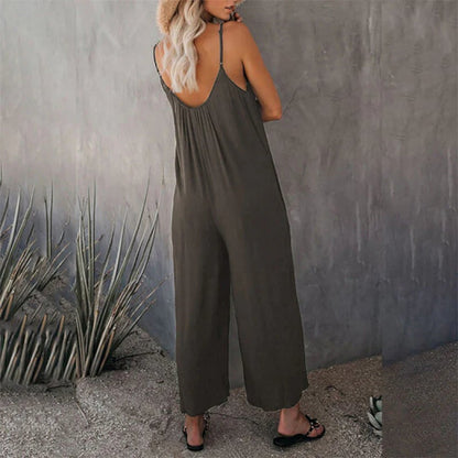 Clearance Sale! 🌸 Loose Sleeveless Wide-Leg Jumpsuit with Pockets - Stretchy & Flowy