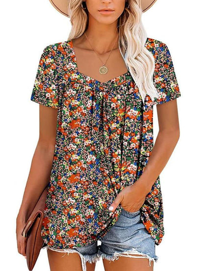 ⏰Hot Sale 50% Off-Women's Summer Pleated Printed Short-Sleeves(🔥Buy 2 get 5% off & Free shipping)