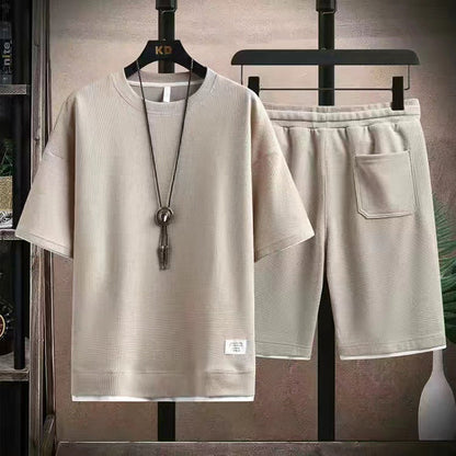 🌀 LIMITED-TIME 50% OFF! 🧺 Waffle Fabric Short Sleeve 2-Piece Set – Breathable, Loose Fit & Side Pockets 👕