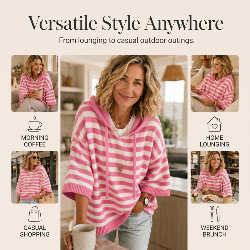 ⌛Limited-Time Offer-Women's Casual Striped Hooded Pullover Top