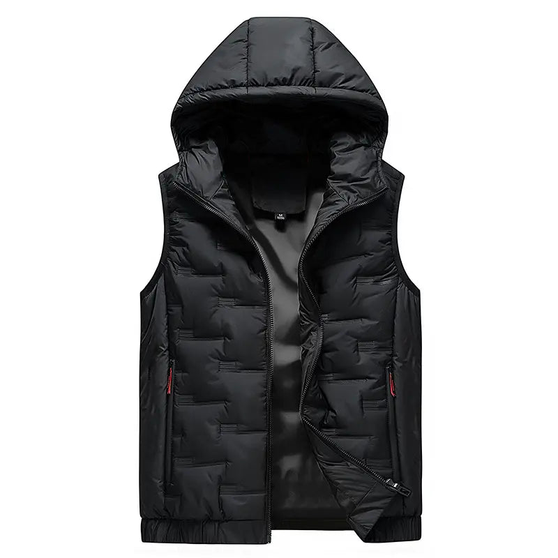 🧥 Men’s Slim-Fit Hooded Waistcoat - Sleeveless Front-Zip Gilet, Cozy