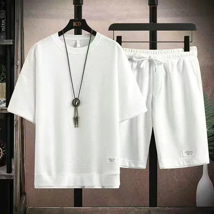 🌀 LIMITED-TIME 50% OFF! 🧺 Waffle Fabric Short Sleeve 2-Piece Set – Breathable, Loose Fit & Side Pockets 👕