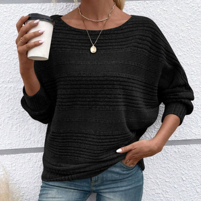 🌹Autumn Sale-49% Off🌹Solid Round-Neck Striped Top with Long Sleeves