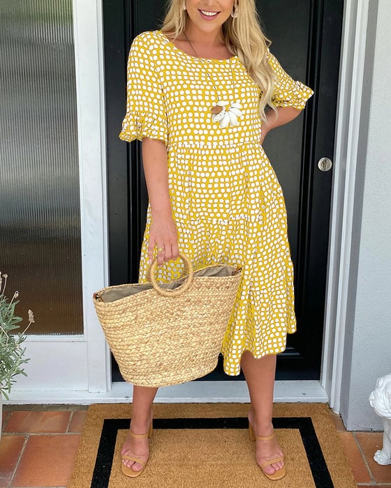🎁2025 Big Sale 49% OFF🎁Round Neck Polka Dot Print Midi Dress