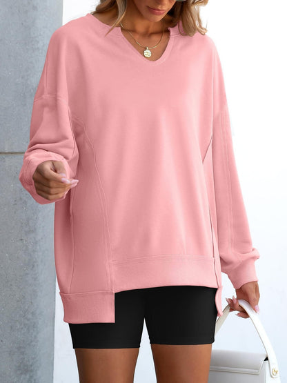🔥Christmas Sale-Up to 50% Off🔥Womens Oversized Sweatshirt V Neck Long Sleeve Tunic Lightweight Pullover