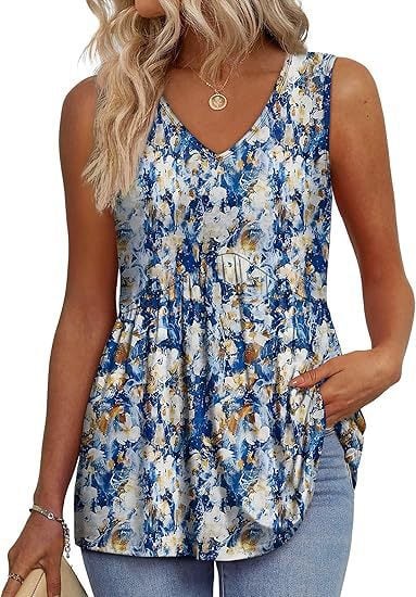 💖LAST DAY SALE 50% OFF✨Women Dressy Sleeveless V Neck Babydoll Tank Tops