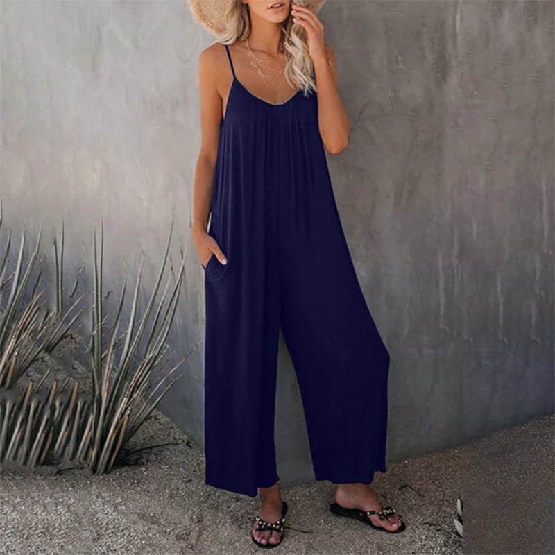 Clearance Sale! 🌸 Loose Sleeveless Wide-Leg Jumpsuit with Pockets - Stretchy & Flowy