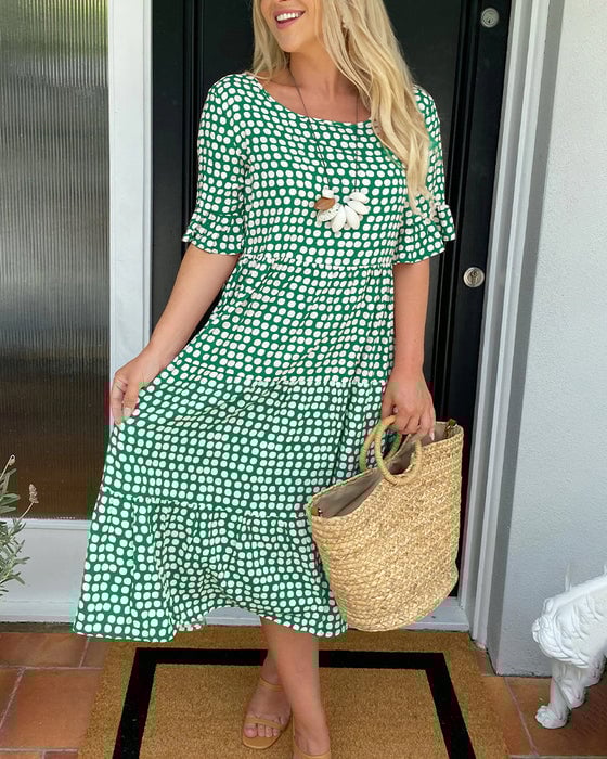 🎁2025 Big Sale 49% OFF🎁Round Neck Polka Dot Print Midi Dress