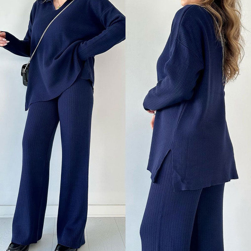 🍂Limited-Time 50% OFF🍂V-Neck Casual Slit Knitted Two-Piece Set