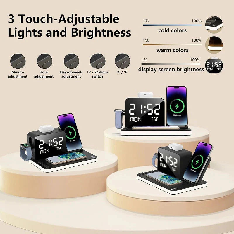💥Hot Sale Deals-4-in-1 Fast-Charging Wireless Charging Station With Clock