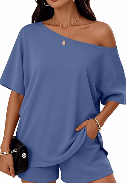 Women’s Off-Shoulder Top & Shorts 2-Piece Set