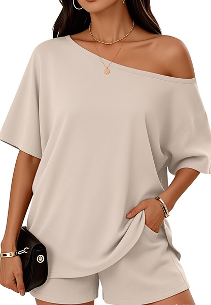 Women’s Off-Shoulder Top & Shorts 2-Piece Set