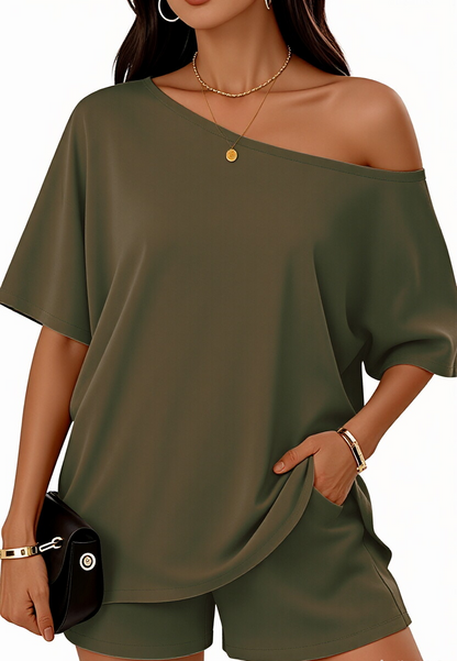 Women’s Off-Shoulder Top & Shorts 2-Piece Set