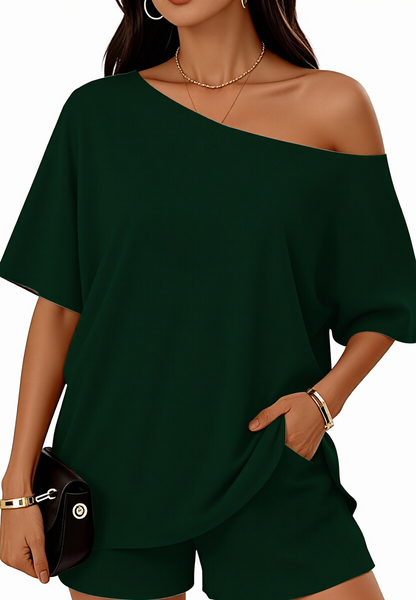 Women’s Off-Shoulder Top & Shorts 2-Piece Set