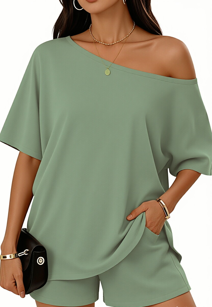 Women’s Off-Shoulder Top & Shorts 2-Piece Set
