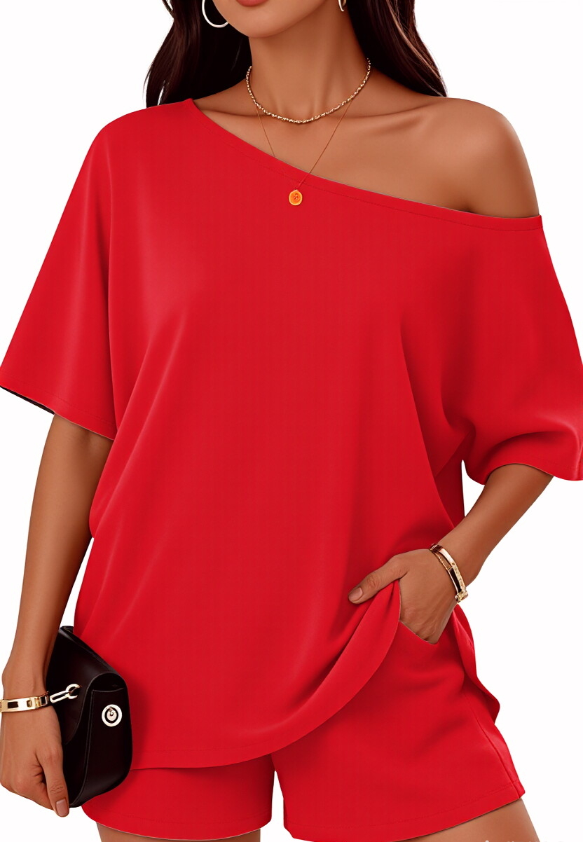 Women’s Off-Shoulder Top & Shorts 2-Piece Set