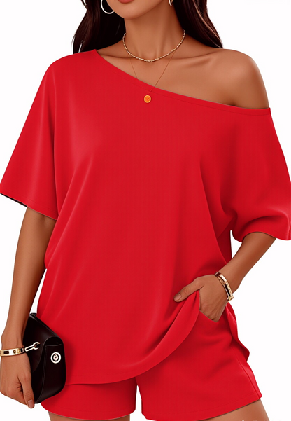 Women’s Off-Shoulder Top & Shorts 2-Piece Set