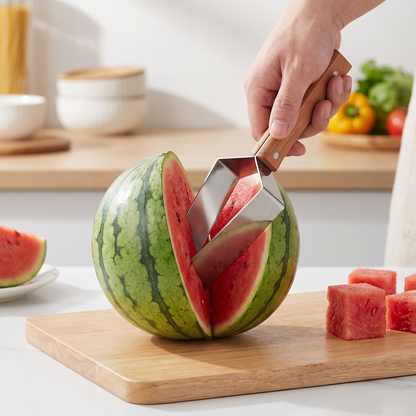 🔥Last Day Sale 60% OFF⏰Stainless Steel Watermelon Slicer with Wooden Handle – Clean & Quick Portioning