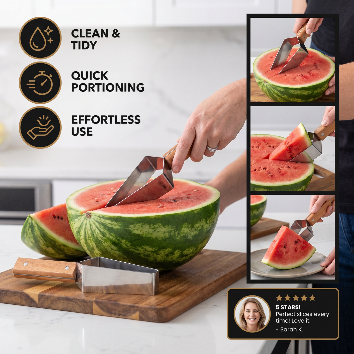 🔥Last Day Sale 60% OFF⏰Stainless Steel Watermelon Slicer with Wooden Handle – Clean & Quick Portioning