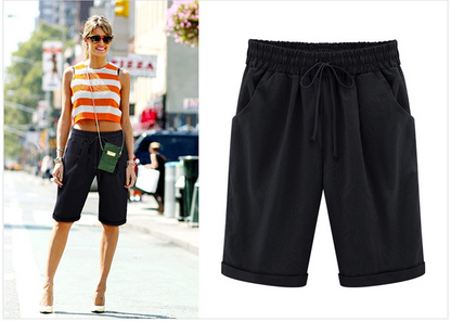 🔥Summer Hot Sales - 50% OFF🔥Plus Size Solid Color Elastic Waist Loose Cropped Shorts