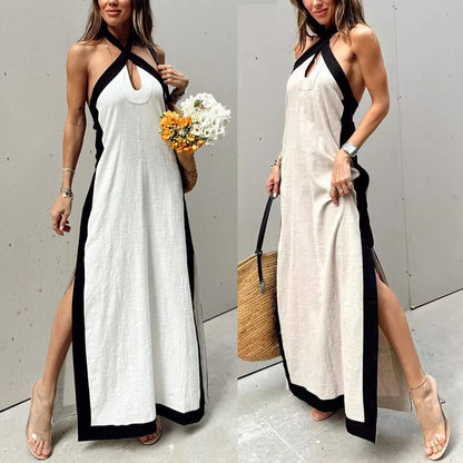 💕Limited Sale 50% OFF💕Women's Backless Halter Neck Split Maxi Dress – Effortless Elegance Awaits!