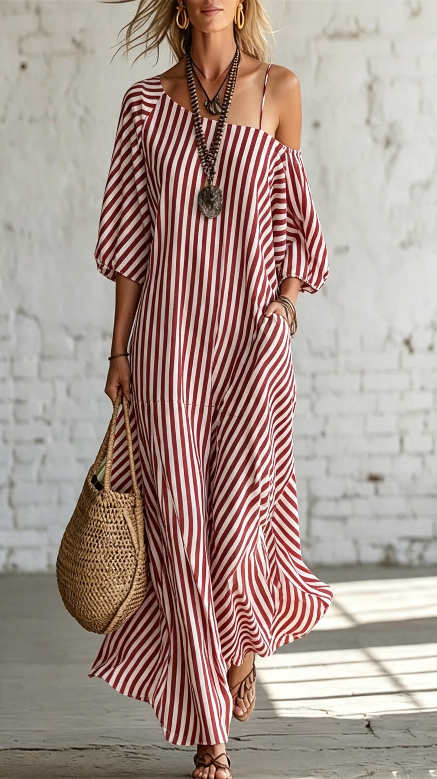 ✨New Arrivals & Special Offers-Women's One-Shoulder Striped Maxi Dress