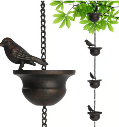 🔥Limited Time Sale 50% OFF🔥Where Rain Meets Art – Decorative Rain Chain with Bird Bath Design