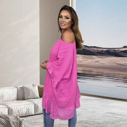 🔥Hot Sale-50% Off💟Loose Pleated Off Shoulder Blouses for Women