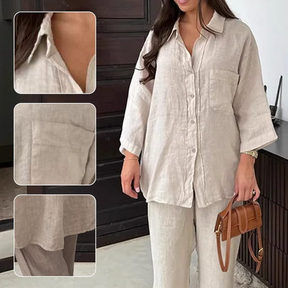 🔥Summer Sales-50% OFF🔥Women's Cotton Linen Shirt and Pants Set
