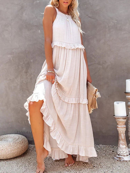 Women's Summer Casual Sleeveless Strappy Backless flounces Dress