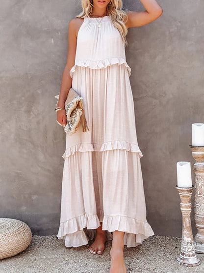 Women's Summer Casual Sleeveless Strappy Backless flounces Dress