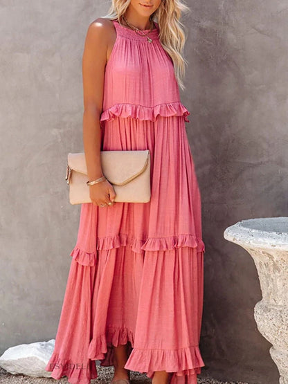 Women's Summer Casual Sleeveless Strappy Backless flounces Dress