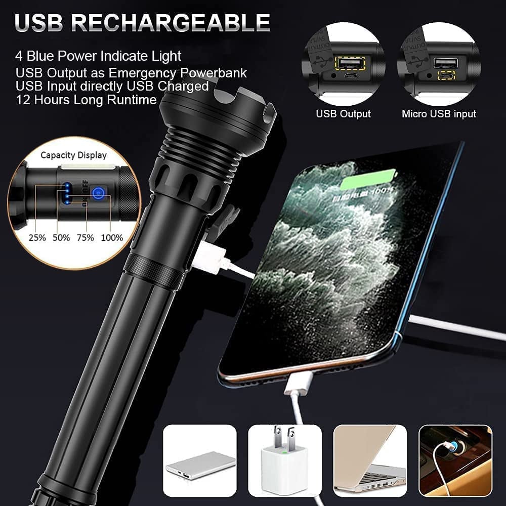 🔦20000 Lumen Tactical Flashlight-Extreme Beam & Power Bank Function⚡