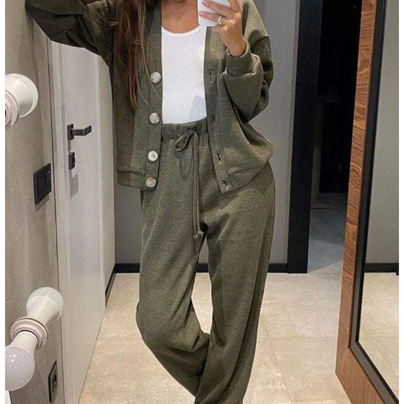 🌷Hot SALE 50% OFF🔥Women's Knitted Buttoned Jacket and Pants Two-piece Set