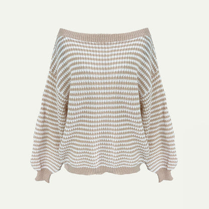 Women's Loose-Fit Off-Shoulder Striped Knit Sweater