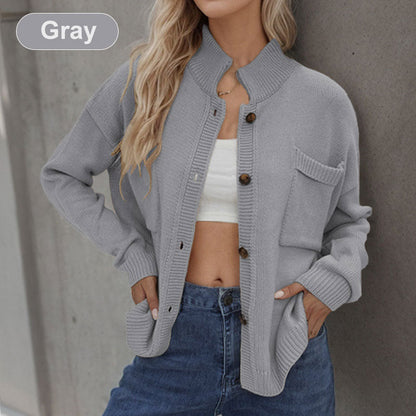Casual Solid Color Button Front Knit Cardigan