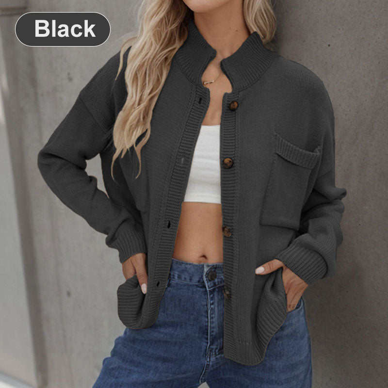 Casual Solid Color Button Front Knit Cardigan