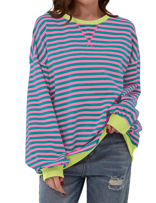 🔥2025 HOT SALE🔥Women's Oversized Striped Long Sleeve Pullover