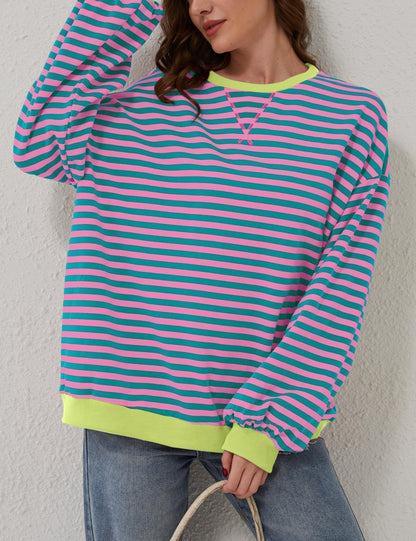 🔥2025 HOT SALE🔥Women's Oversized Striped Long Sleeve Pullover