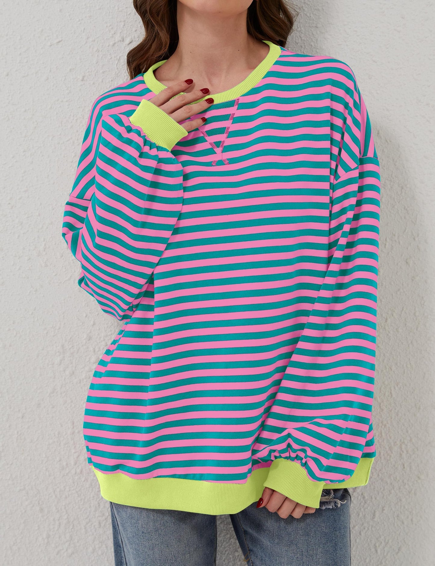 🔥2025 HOT SALE🔥Women's Oversized Striped Long Sleeve Pullover