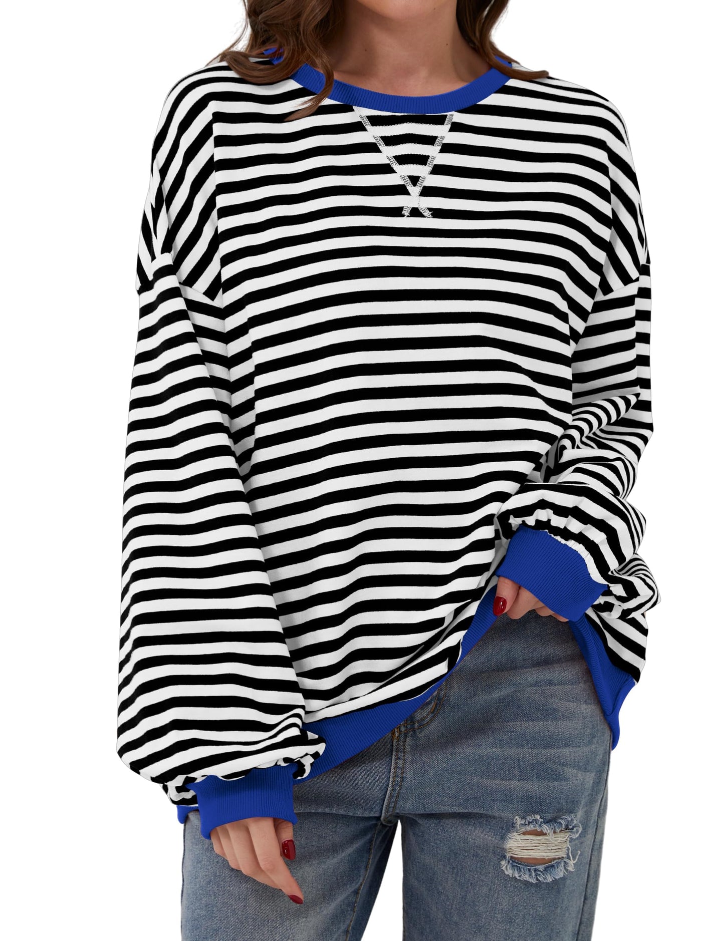 🔥2025 HOT SALE🔥Women's Oversized Striped Long Sleeve Pullover