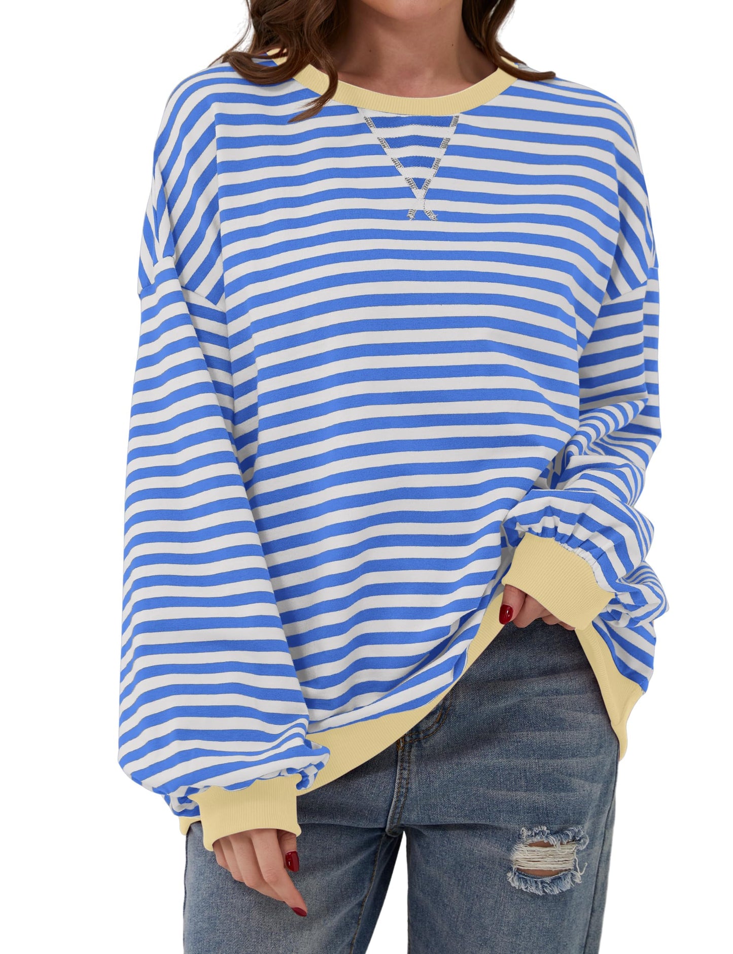 🔥2025 HOT SALE🔥Women's Oversized Striped Long Sleeve Pullover