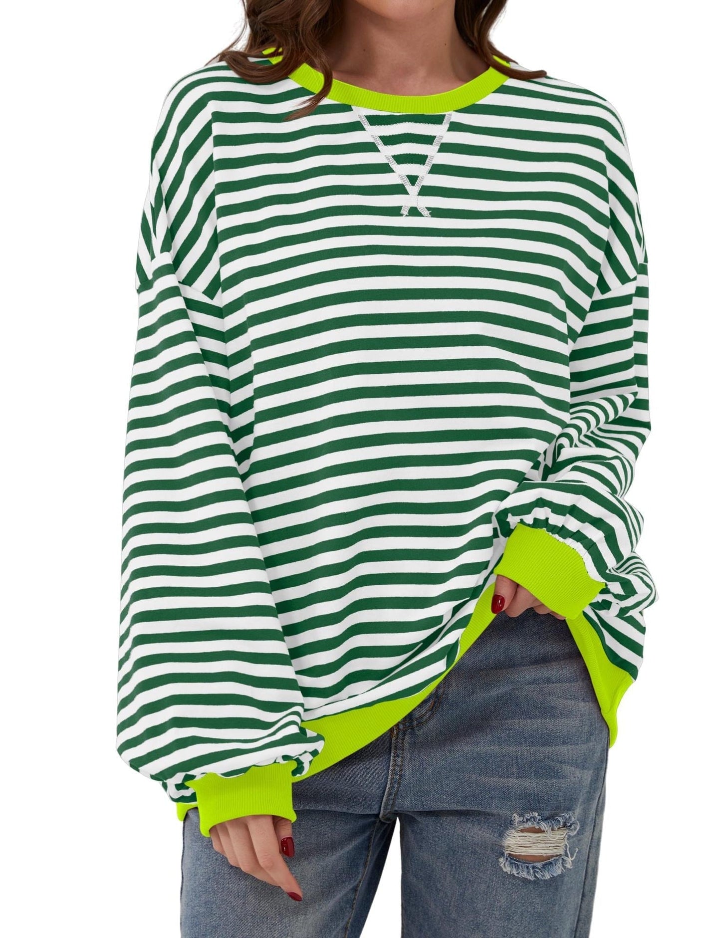 🔥2025 HOT SALE🔥Women's Oversized Striped Long Sleeve Pullover