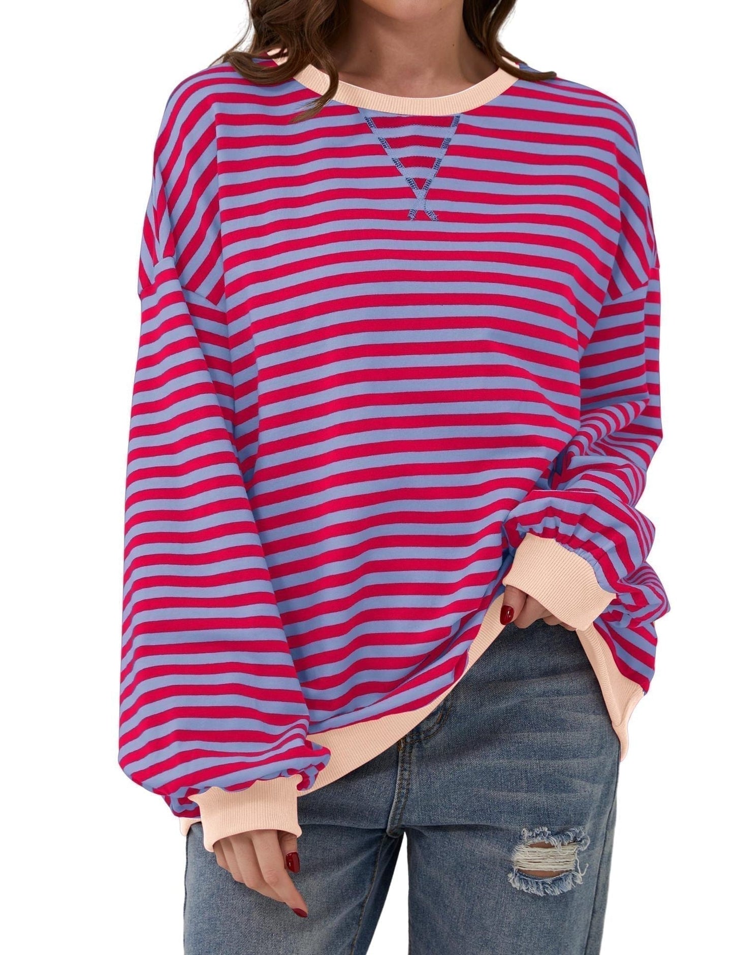 🔥2025 HOT SALE🔥Women's Oversized Striped Long Sleeve Pullover