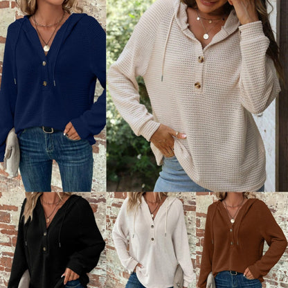 🍂 Fall Essential | Women's Cozy Solid-Color Hooded Long-Sleeve Top