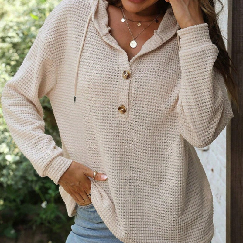 🍂 Fall Essential | Women's Cozy Solid-Color Hooded Long-Sleeve Top