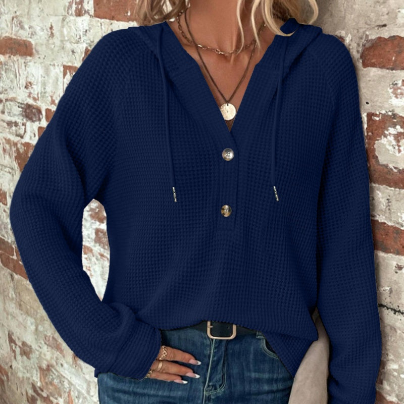 🍂 Fall Essential | Women's Cozy Solid-Color Hooded Long-Sleeve Top
