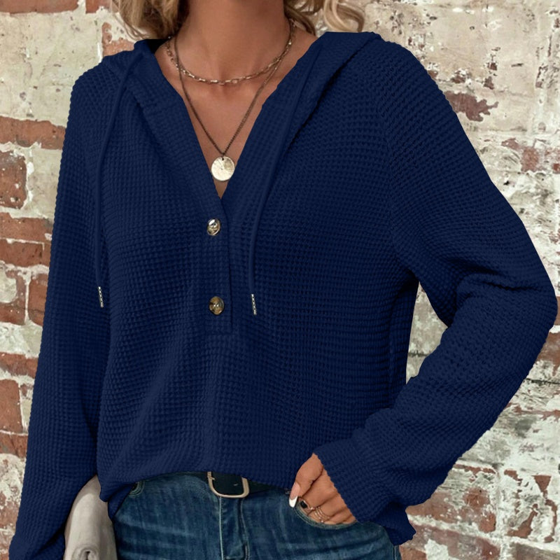 🍂 Fall Essential | Women's Cozy Solid-Color Hooded Long-Sleeve Top