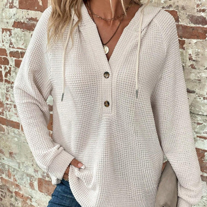 🍂 Fall Essential | Women's Cozy Solid-Color Hooded Long-Sleeve Top