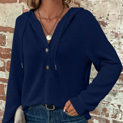 🍂 Fall Essential | Women's Cozy Solid-Color Hooded Long-Sleeve Top